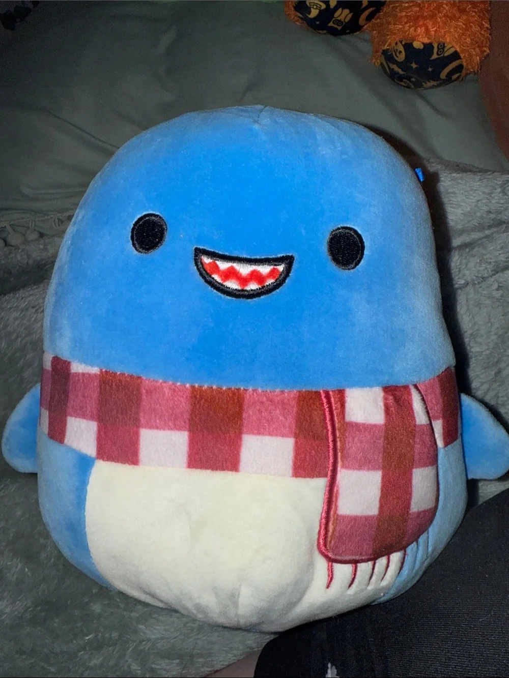 Squishmallows Blue Plush with Red & Pink Checkered Scarf
